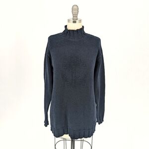 Lauren Ralph Lauren Silk Sweater Navy Blue S Anchor nautical yacht coastal boat